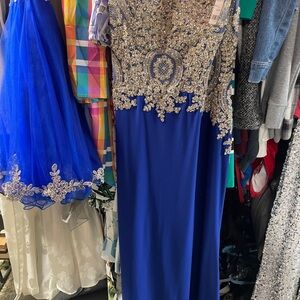 GLS Collective Royal Blue and Gold Embellished Prom Dress
